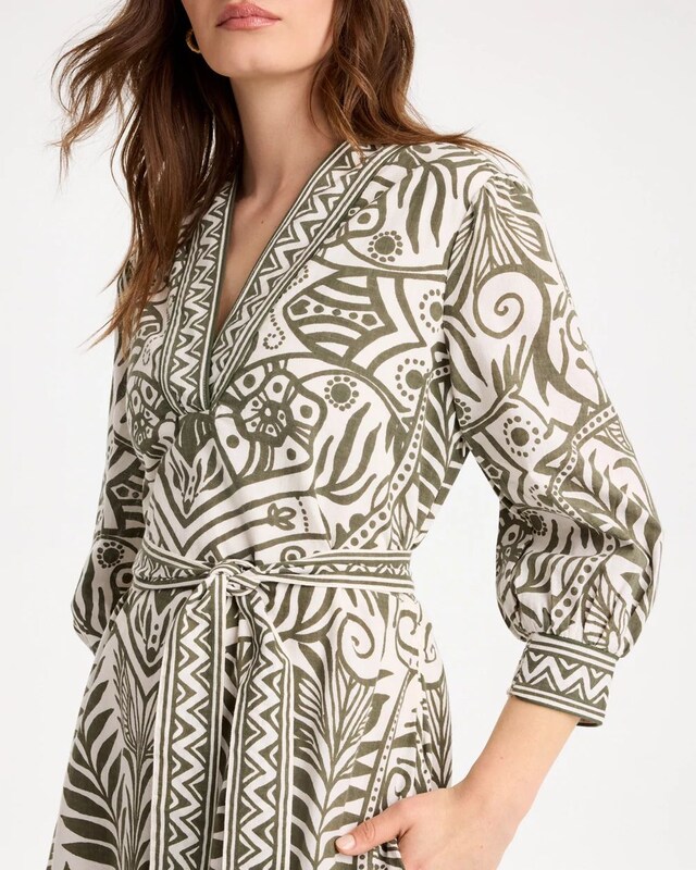 Printed Cotton-Linen Belted Dress - image 4
